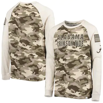Alabama Crimson Tide T-Shirt - Colosseum - Youth/Kids - Memorial Day - USA Flag - Raglan/Baseball - Camo - Long Sleeve