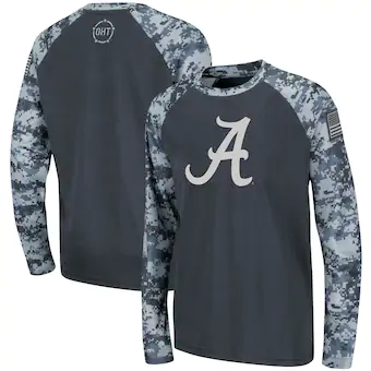 Alabama Crimson Tide T-Shirt - Colosseum - Youth/Kids - Memorial Day - USA Flag - Raglan/Baseball - Camo Long Sleeve - Grey