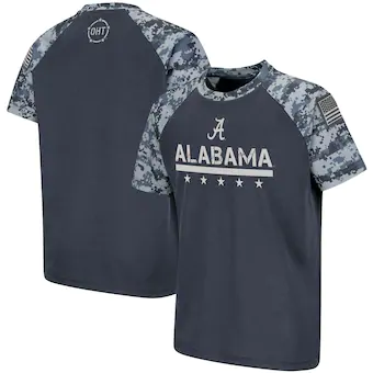 Alabama Crimson Tide T-Shirt - Colosseum - Youth/Kids Memorial Day - USA Flag - Camo - Raglan/Baseball - Grey