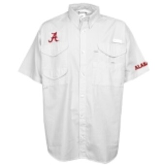 Alabama Crimson Tide Columbia PFG Bonehead Short Sleeve Shirt White