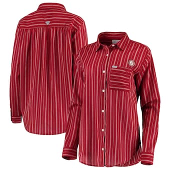 Alabama Crimson Tide Columbia Womens Sun Drifter Vertical Stripe Button Down Shirt Crimson