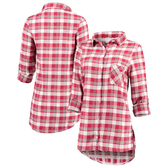 Alabama Crimson Tide Concepts Sport Womens Piedmont Flannel Long Sleeve Button Up Shirt Crimson Gray