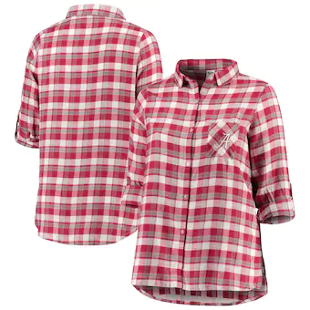 Alabama Crimson Tide Concepts Sport Womens Plus Size Piedmont Flannel Long Sleeve Button Up Top Crimson Gray