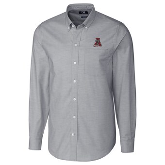 Alabama Crimson Tide Cutter & Buck Big & Tall College Vault Stretch Oxford Tri Blend Long Sleeve Button Down Shirt Charcoal