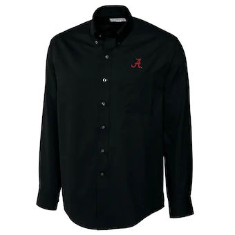 Alabama Crimson Tide Cutter & Buck Big & Tall Epic Easy Care Fine Twill Long Sleeve Button Down Shirt Black