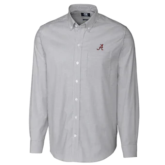 Alabama Crimson Tide Cutter & Buck Big & Tall Stretch Oxford Stripe Long Sleeve Button Down Shirt Charcoal