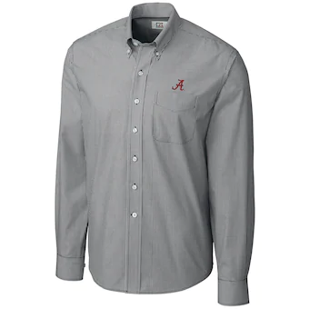 Alabama Crimson Tide Cutter & Buck Epic Easy Care Gingham Big & Tall Long Sleeve Button Down Shirt Heather Charcoal