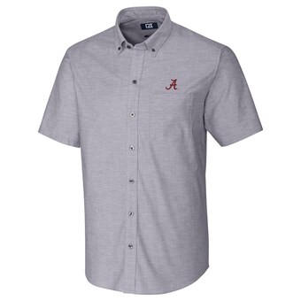 Alabama Crimson Tide Cutter & Buck Stretch Oxford Button Down Short Sleeve Shirt Charcoal