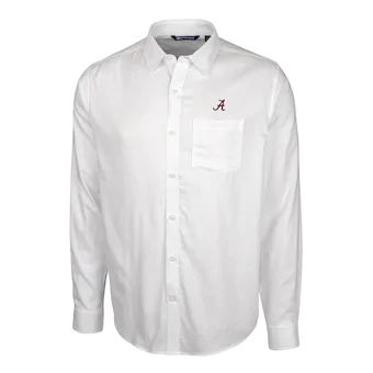 Alabama Crimson Tide Cutter & Buck Windward Twill Button Up Long Sleeve Shirt White