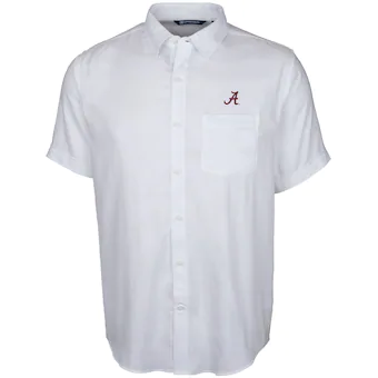 Alabama Crimson Tide Cutter & Buck Windward Twill Button Up Short Sleeve Shirt White