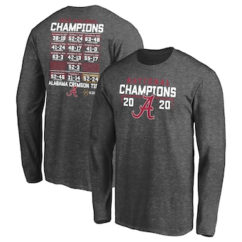 Alabama Crimson Tide T-Shirt - Fanatics Brand - National Champions 2020 - Football - Long Sleeve - Grey