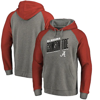 Alabama Crimson Tide Fanatics Branded Slant Strike Tri Blend Raglan Pullover Hoodie Heathered Gray