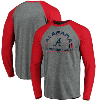 Alabama Crimson Tide Fanatics Branded Team Freedom Tri Blend Raglan Long Sleeve T-Shirt Heathered Gray