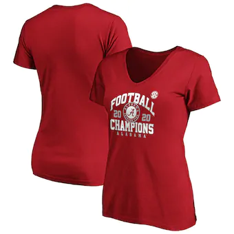 Alabama Crimson Tide T-Shirt - Fanatics Brand - Ladies - SEC Football 2020 Champions - Football - V-Neck - Crimson