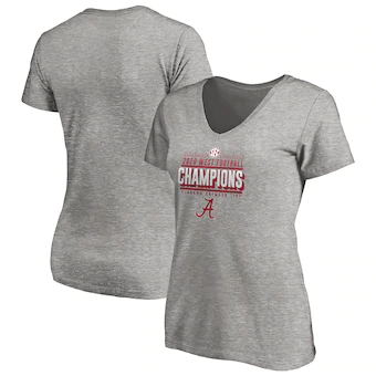 Alabama Crimson Tide T-Shirt - Fanatics Brand - Ladies - 2020 SEC West Football Champions - Football - V-Neck - Grey