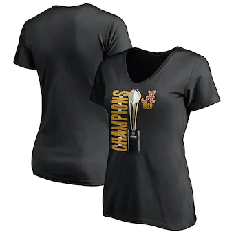 Alabama Crimson Tide T-Shirt - Fanatics Brand - Ladies - Champions 2020 - Football - Trophy - V-Neck - Black