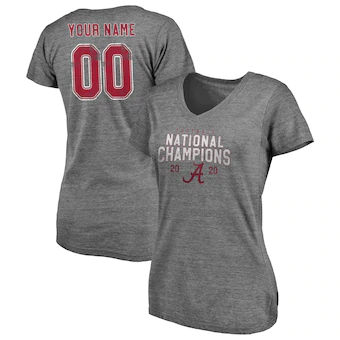 Alabama Crimson Tide T-Shirt - Fanatics Brand - Ladies - Football National Champions 2020 - Football - Customize - V-Neck - Grey