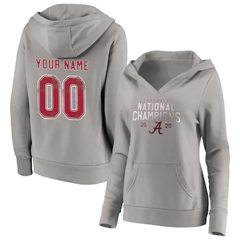 Alabama Crimson Tide Fanatics Branded Womens College Football Playoff 2020 National Champions Custom Name & Number V Neck Pullover Hoodie Heather Gray