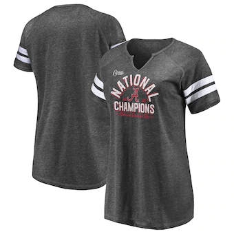 Alabama Crimson Tide T-Shirt - Fanatics Brand - Ladies - National Champions 2020 - Football - V-Neck - Grey