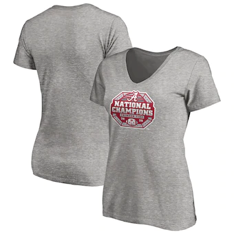 Alabama Crimson Tide T-Shirt - Fanatics Brand - Ladies - National Champions 2020 - Football - V-Neck - Grey
