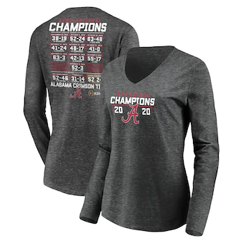 Alabama Crimson Tide T-Shirt - Fanatics Brand - Ladies - National Champions 2020 - Football - V-Neck - Long Sleeve - Grey