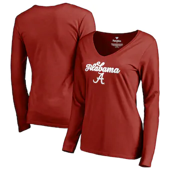 Alabama Crimson Tide T-Shirt - Fanatics Brand - Ladies - V-Neck - Long Sleeve - Crimson