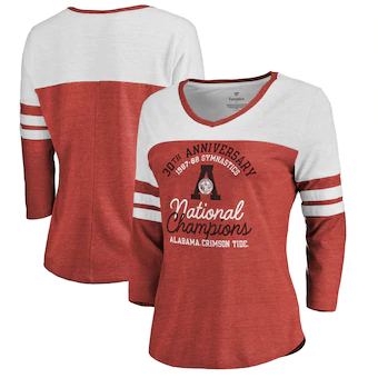 Alabama Crimson Tide T-Shirt - Fanatics Brand - Ladies - 1987-1988 Gymnastics National Champions - Gymnastics - Raglan/Baseball - Three Quarter Sleeve - Crimson