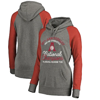 Alabama Crimson Tide Fanatics Branded Womens Gymnastics Anniversary Tri Blend Pullover Hoodie Heathered Gray Crimson