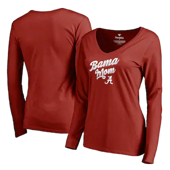 Alabama Crimson Tide T-Shirt - Fanatics Brand - Ladies - Bama Mom - V-Neck - Long Sleeve - Crimson