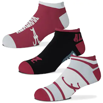 Alabama Crimson Tide For Bare Feet Youth 3 Pack Show Me the Money Ankle Socks