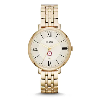 Alabama Crimson Tide Fossil Womens Jacqueline Gold Tone Stainless Steel Watch