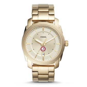 Alabama Crimson Tide Fossil Womens Machine Date Gold Tone Stainless Steel Watch