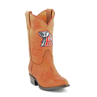 Alabama Crimson Tide Game Day Boots Girls Youth Leather Embroidered Boots Brown