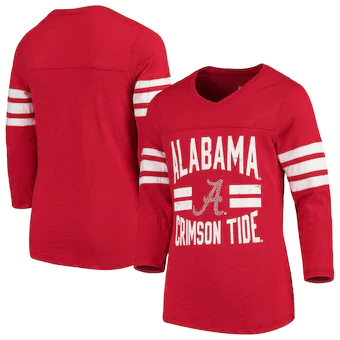 Alabama Crimson Tide Girls Youth Field Day Three Quarter Sleeve V Neck T-Shirt Heathered Crimson