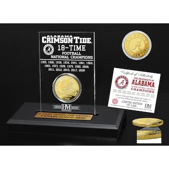 Alabama Crimson Tide Highland Mint 18 Time Football National Champions Gold Coin Acrylic Desk Top Display
