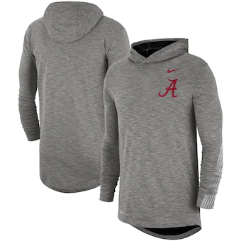 Alabama Crimson Tide Nike 2019 Sideline Long Sleeve Hoodie Performance Top Heather Gray