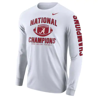 Alabama Crimson Tide T-Shirt - Nike - National Champions 2020 College Football - Football - Long Sleeve - White