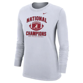 Alabama Crimson Tide T-Shirt - Nike - Ladies - National Champions 2020 College Football - Football - Long Sleeve - White