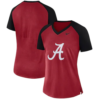 Alabama Crimson Tide T-Shirt - Nike - Ladies - Raglan/Baseball - V-Neck - Crimson