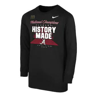 Alabama Crimson Tide T-Shirt - Fanatics Brand - Youth/Kids - National Champions History Made Roll Tide 2020 - Football - Long Sleeve - Black