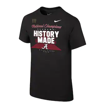Alabama Crimson Tide T-Shirt - Nike - Youth/Kids - National Champions History Made Roll Tide 2020 - Football - Black