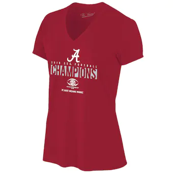 Alabama Crimson Tide Original Retro Brand Womens 2018 SEC Football Champions Locker Room V Neck T-Shirts Crimson