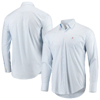 Alabama Crimson Tide Peter Millar Stretch Tattersall Woven Button Down Shirt White Blue