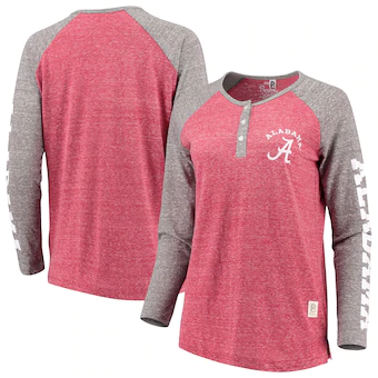 Alabama Crimson Tide T-Shirt - Pressbox - Ladies Raglan/Baseball - Long Sleeve - Crimson