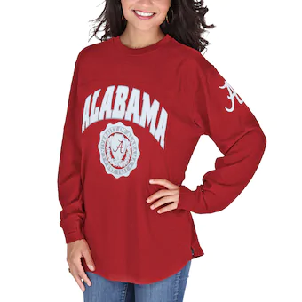 Alabama Crimson Tide T-Shirt - Pressbox - Ladies - Thumbhole - Sweeper Jersey/Oversized Big - Long Sleeve - Crimson