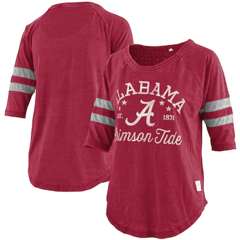 Alabama Crimson Tide T-Shirt - Pressbox - Ladies - Raglan/Baseball - Three Quarter Sleeve - Crimson