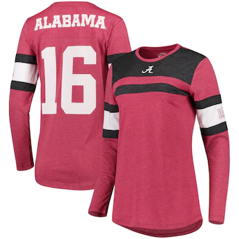 Alabama Crimson Tide Pressbox Womens La Salle Crew Long Sleeve Number T-Shirt Crimson