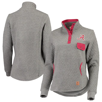 Alabama Crimson Tide Pressbox Womens Magnum Quilted Quarter Snap Pullover Jacket Heathered Gray Crimson