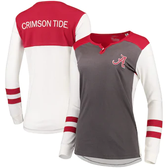 Alabama Crimson Tide T-Shirt - Pressbox - Ladies - Henley - Long Sleeve - Grey