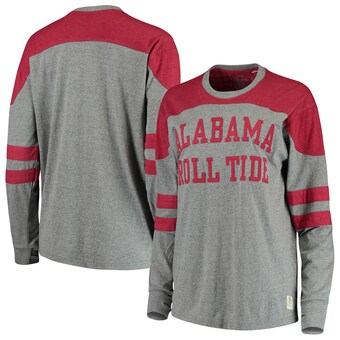 Alabama Crimson Tide Pressbox Womens Peyton Sleeve Stripe Applique Long Sleeve T-Shirt Heathered Gray Crimson